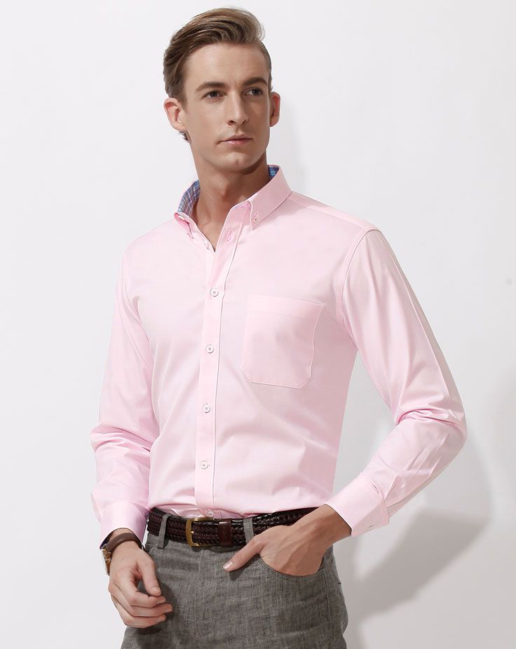 男士长袖衬衫A-03模特效果图 粉色