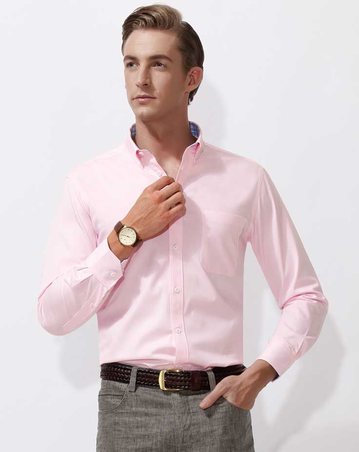 男士长袖衬衫A-03模特效果图02 粉色