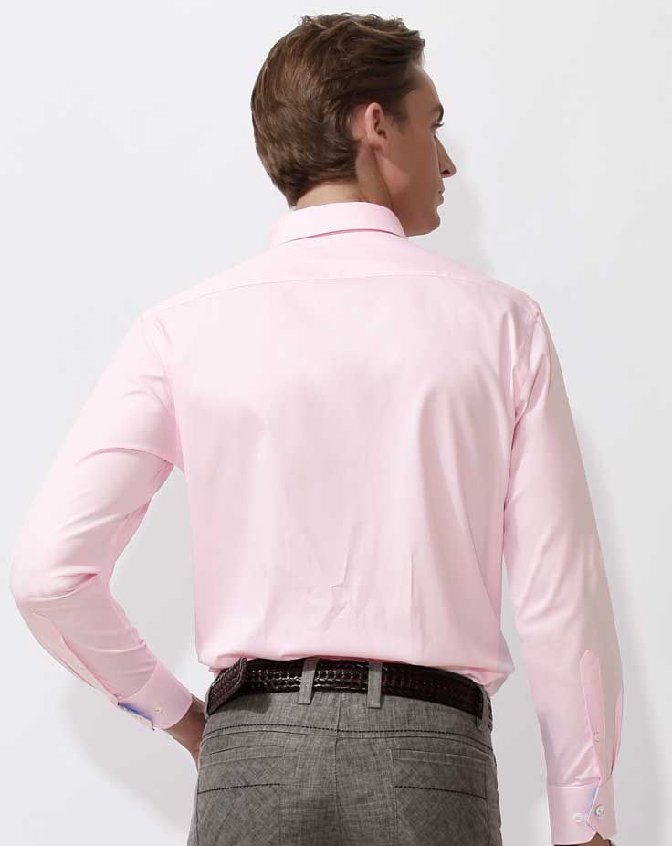 男士长袖衬衫A-03模特背面效果图 粉色