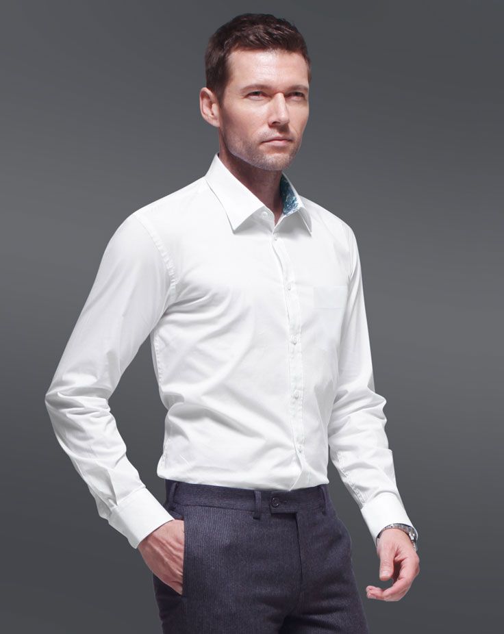 男士长袖衬衫A-04模特侧面效果图
